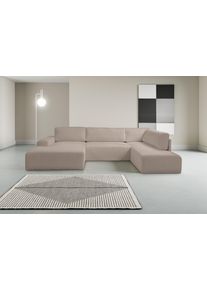 Wohnlandschaft WERK2 "Rotterdam 325 x 190 cm mit Bett und Bettkasten, bequem, viel Platz", beige (taupe), B:325cm H:85cm T:190cm, 100% Polyester, Sofas, Wohnlandschaft, Breitcord, U-Form, XXL, Schlaffunktion, Bettkasten