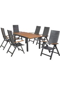 Garten-Essgruppe Merxx "Astros", graphit, graphit, graphit, B:61,5cm H:115cm T:72cm, Aluminium, Kunststoff, Sitzm&ouml;bel-Sets, Garten-Essgruppe, inkl. 6 Klappsessel, 1 Ausziehtisch