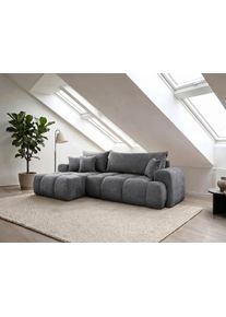 Ecksofa WERK2 "Ewela-Bubble mit Bett & Bettkasten, bequem, Breite 265cm", anthrazit, B:265cm H:100cm T:145cm, 100% Polyester, Sofas, Ecksofa, Boucl&eacute;, L-Form, Schlaffunktion, Bettkasten