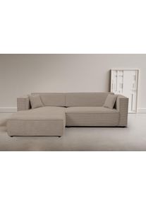 Ecksofa WERK2 "Atlanta-New 295 x 182 cm mit Bett & Bettkasten, Cord, zeitlos", greige, B:295cm H:76cm T:182cm, 90% Polyester, 10% Nylon, Sofas, Ecksofa, Cord, L-Form, XXL, Schlaffunktion, Bettkasten