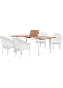 Garten-Essgruppe Merxx "Bamberg", wei&szlig;, wei&szlig;, wei&szlig;, B:67cm H:83cm T:69cm, Aluminium, Kunststoff, Sitzm&ouml;bel-Sets, Garten-Essgruppe, inkl. 4 Stapelsessel, 1 Ausziehtisch