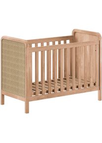 Babybett VIPACK "Woods in klassiver Optik, wahlweise mit Rattan- oder Boucl&eacute; Optik", eiche natur rattan, B:128cm H:96cm L:128cm T:66,5cm, Furnier, Holzwerkstoff, Massivholz, Babybetten, Babybett, Eichenholz mit nat&uuml;rlichem Rattan oder Boucl&eacute; an Kopf- und Fu&szlig;teil