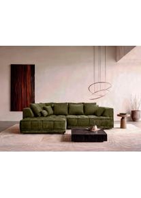 Ecksofa WERK2 "Tiga 207 x 286 cm modern & bequem, elektrisch verstellbare Sitztiefe", gr&uuml;n, B:207cm H:72cm T:286cm, 100% Polyester, Sofas, Ecksofa, Struktur weich, L-Form, elektrische Sitztiefenverstellung