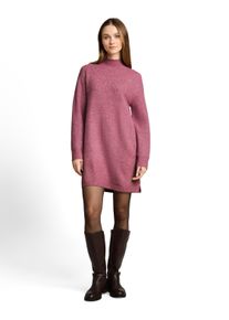 Strickkleid Tom Tailor Denim, Damen, Gr. S, N-Gr, Langarm, Strick, dusty berry melange, Strick, Obermaterial: 56% Polyester, 25% Polyacryl, 15% Wolle, 4% Elasthan, meliert, regular fit kniefrei, Rundhals, B&uuml;ndchen, Kleider Strickkleid, Kniefrei / Langarm mit Stehkragen und Wolle