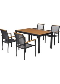 Garten-Essgruppe MERXX "Itanos", braun (graphit, graphit, graphit), B:61cm H:91cm T:56cm, Aluminium, Kunststoff, Sitzm&ouml;bel-Sets, Garten-Essgruppe, inkl. 4 Stapelsessel, 1 Tisch