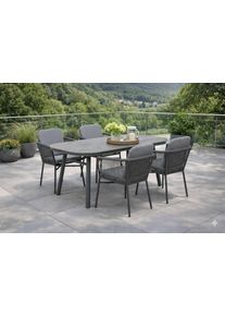 Garten-Essgruppe DESTINY "LIMONE SAN MARINO 4 Se + Tisch OV 180x90cm, grau", grau, B:57cm H:76cm T:60cm, Aluminium, Polywood, Wicker/Kunststoffgeflecht, Sitzm&ouml;bel-Sets, Garten-Essgruppe, Aluminium, Rope, Polywood