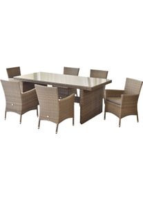 Garten-Essgruppe MERXX "Teneriffa", braun (graubeige, graubeige, graubeige), B:61cm H:84cm T:51cm, Aluminium, Kunststoff, Sitzm&ouml;bel-Sets, Garten-Essgruppe, inkl. 6 Sessel, 6 Auflagen, 1 Tisch