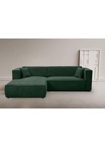 Ecksofa WERK2 "Atlanta-New 295 x 182 cm mit Bett & Bettkasten, Cord, zeitlos", moosgr&uuml;n, B:295cm H:76cm T:182cm, 90% Polyester, 10% Nylon, Sofas, Ecksofa, Cord, L-Form, XXL, Schlaffunktion, Bettkasten