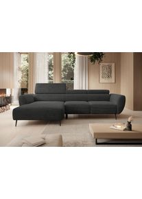 Ecksofa WERK2 "Alisson 277 x 174 cm modern & bequem, bodenfrei, Multifunktionen", anthrazit, B:277cm H:76cm T:174cm, 90% Polyester, 10% Nylon, Sofas, Ecksofa, Cord, L-Form, XXL, elektrische Sitztiefenverstellung, Schlaffunktion