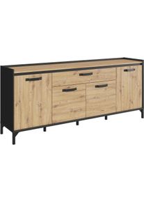Sideboard GAMI "CAMDEM", braun (eiche artisan, schwarz), B:182cm H:78cm T:41cm, Spanplatte, Sideboards, Sideboard, Praktisch und sehr funktional