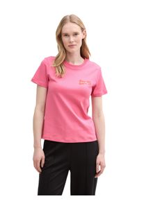 T-Shirt Tom Tailor, Damen, Gr. S (36), rosa (bright rose), Single Jersey, Obermaterial: 100% Baumwolle, bedruckt, regular fit taillenbedeckt, Rundhals, gerader Abschluss, Shirts T-Shirt, mit Frontprint