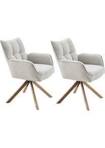 Esszimmerstuhl OTTO HOME "GEORGIA, 2er-Set, in Massivholz und Metallgestell erh&auml;ltlich", beige, eichefarben, beige, B:61cm H:89cm T:61cm, Massivholz, Polyester, Stoff, St&uuml;hle, Esszimmerstuhl, 360 drehbar mit Auto Return, Federkorb, Armlehnen, 120kg belastbar