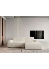 Ecksofa WERK2 "Rotterdam-L 267 x 165 cm mit Bett und Bettfunktion, bequem, Cord", beige (creme), B:267cm H:85cm T:165cm, 100% Polyester, Sofas, Ecksofa, Breitcord, L-Form, Schlaffunktion, Bettkasten