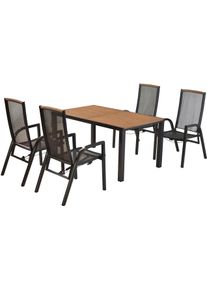 Garten-Essgruppe Merxx "&raquo;Tilos&laquo;", grau (graphit, graphit, graphit), Akazienholz FSC 100%, Sitzm&ouml;bel-Sets, Garten-Essgruppe, R&uuml;ckenlehne verstellbar durch Gasdruckfeder