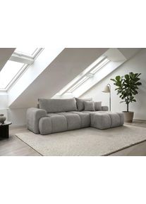 Ecksofa WERK2 "Ewela-Bubble mit Bett & Bettkasten, bequem, Breite 265cm", grau, B:265cm H:100cm T:145cm, 100% Polyester, Sofas, Ecksofa, Boucl&eacute;, L-Form, Schlaffunktion, Bettkasten