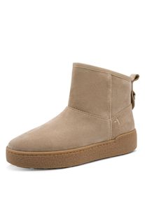 Winterboots Tamaris, Damen, Gr. 36, Warmfutter, beige (taupe), Veloursleder, unifarben mit Farbeinsatz, Basic, Schuhe Winterboots, Plateau, Winterstiefelette mit Ziern&auml;hten und Logostickerei