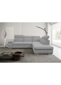 Ecksofa WERK2 "Alicante Kopfteilverstellung, Bett & Bettkasten, Cord, L-Form, bequem", grau, B:280cm H:86cm T:230cm, 90% Polyester, 10% Nylon, Sofas, Ecksofa, Cord, L-Form, XXL, Schlaffunktion, Bettkasten