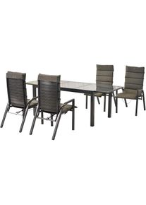Garten-Essgruppe MERXX "&raquo;Siros&laquo;", grau (graphit, graphit, graphit), Auszugsplatte, ausziehbar, Aluminium, Sitzm&ouml;bel-Sets, Garten-Essgruppe, R&uuml;ckenlehne verstellbar durch Gasdruckfeder