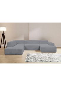 Wohnlandschaft WERK2 "Zeus-U 330 cm breit, viel Platz, modern und zeitlos", grau, B:330cm H:70cm T:263cm, 90% Polyester, 10% Nylon, Sofas, Wohnlandschaft, Curvy Trend mit urbaner Optik auch in weichem Cord, U-Form