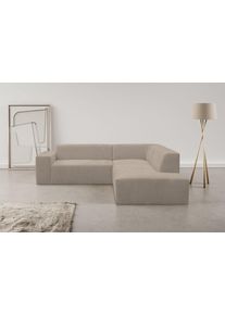 Ecksofa WERK2 "Zeus-M 251 cm breit, 262 cm tief, tolles Sofa, L-Form", hellbraun, B:251cm H:70cm T:262cm, 100% Polyester, Sofas, Ecksofa, Curvy Trend Garnitur, urbane Optik, komfortable Wellenunterfederung