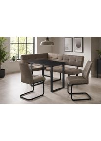 Eckbankgruppe OTTO HOME "Alabama", braun (braun, braun, schwarz), B:132cm H:89,5cm T:180cm, Metall, Polyester, Polyurethan, Stein, Sitzm&ouml;bel-Sets, Eckbankgruppe, Sitzgruppe mit Federkern, 2 Freischwingern und Sinterstein-Tisch