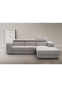 Ecksofa WERK2 "Cherry 270 x 192 cm modern & bequem, Kopfteilverstellung, Bettfunktion", hellgrau, B:270cm H:76cm T:192cm, 92% Polyester, 8% Nylon, Sofas, Ecksofa, Luxus-Microfaser Chenille, L-Form, XXL, Schlaffunktion, Bettkasten