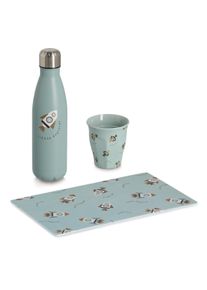 Trinkflasche ZELLER PRESENT "Geschenkset: Trinkflasche", petrol, H:26,5cm, Edelstahl, Trinkflaschen, Trinkflasche, Trinkbecher und Fr&uuml;hst&uuml;cksbrettchen sind sp&uuml;lmaschinenfest