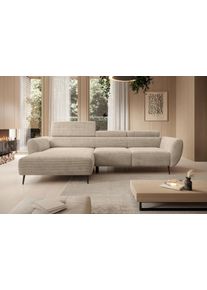 Ecksofa WERK2 "Alisson 277 x 174 cm modern & bequem, bodenfrei, Multifunktionen", beige, B:277cm H:76cm T:174cm, 90% Polyester, 10% Nylon, Sofas, Ecksofa, Cord, L-Form, XXL, elektrische Sitztiefenverstellung, Schlaffunktion