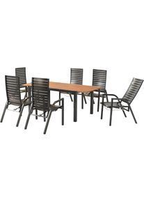 Garten-Essgruppe MERXX "&raquo;Siros&laquo;", grau (graphit, graphit, graphit), Auszugsplatte, ausziehbar, Akazienholz FSC 100%, Sitzm&ouml;bel-Sets, Garten-Essgruppe, R&uuml;ckenlehne verstellbar durch Gasdruckfeder