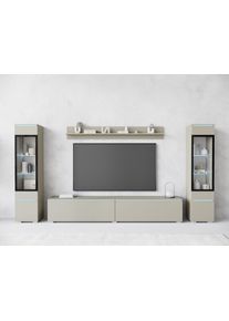 Wohnwand Home Affaire "VERA II", beige (kaschmir), B:260cm H:130cm T:33cm, Kastenm&ouml;bel-Sets, Wohnwand, Mediawand 260 cm, Vitrine mit Verglasung, stehend und h&auml;ngend