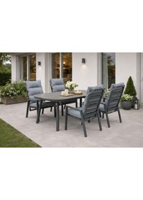 Garten-Essgruppe DESTINY "GARDA SAN MARINO 4 HL + Tisch OV 180x90cm, grau/ anthrazit", grau, B:57cm H:115cm T:67cm, Aluminium, Polywood, Sitzm&ouml;bel-Sets, Garten-Essgruppe, Aluminium, Polywood