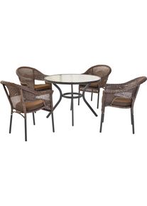 Garten-Essgruppe MERXX "Ravenna", braun (schoko, schoko, graphit), B:61cm H:87cm T:67cm, Aluminium, Kunststoff, Sitzm&ouml;bel-Sets, Garten-Essgruppe, inkl. 4 Stapelsessel, 4 Auflagen, 1 Tisch