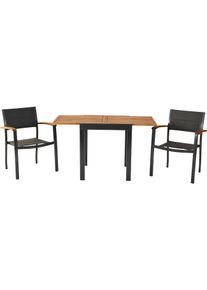 Balkonset Merxx "Paxos", schwarz (graphit, grau, graphit), B:52cm H:61cm T:84cm, Aluminium, FSC-zertifiziertes teilmassives Holz, Polyester, Sitzm&ouml;bel-Sets, Balkonset, inkl. 2 Stapelsessel, 1 Balkonausziehtisch