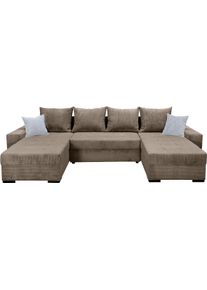 Wohnlandschaft COLLECTION AB "Josy XL U-Form, B: 313 cm in Cord, Cord-Mix", taupe, B:313cm H:84cm T:161cm, 100% Polyester, Sofas, Wohnlandschaft, Schlaffunktion, Bettkasten & 2 Zierkissen, Federkern
