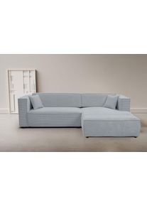 Ecksofa WERK2 "Atlanta-New 295 x 182 cm mit Bett & Bettkasten, Cord, zeitlos", grau, B:295cm H:76cm T:182cm, 90% Polyester, 10% Nylon, Sofas, Ecksofa, Cord, L-Form, XXL, Schlaffunktion, Bettkasten