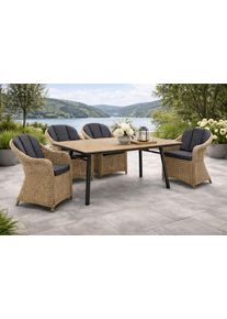 Garten-Essgruppe DESTINY "MALAGA SAN MARINO 4 Se + Tisch RE 180x90cm holzf./ natur meliert", beige (natur meliert, anthrazit), B:62cm H:85cm T:70cm, Aluminium, Wicker/Kunststoffgeflecht, Sitzm&ouml;bel-Sets, Garten-Essgruppe, Aluminium, Polyrattan, Polywood