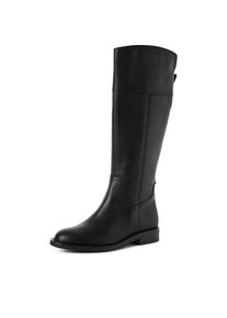 Stiefel Tamaris, Damen, Gr. 42, Textil, Normalschaft, schwarz, Kalbsleder, unifarben, Schuhe Stiefel, Blockabsatz, Langschaftstiefel mit T-Logopr&auml;gung an der Ferse