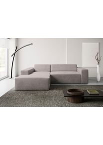 Ecksofa WERK2 "Zeus-L 253 cm breit, bequemes Cord-Sofa in L-Form, urbanes Design", grau (beige), B:253cm H:70cm T:188cm, 92% Polyester, 8% Nylon, Sofas, Ecksofa, Organische curvy-trend Couch mit gro&szlig;er Komfort-Ottomane