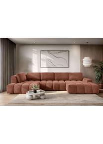 Wohnlandschaft OTTO HOME "AZITA U-Form, Breite 363 cm - OTTO. Verl&auml;ssliche Qualit&auml;t.", braun (terra), B:363cm H:87cm T:167cm, 100% Polyester, Sofas, Wohnlandschaft, wahlweise als Schlafsofa mit Bettkasten, Bubble-Optik