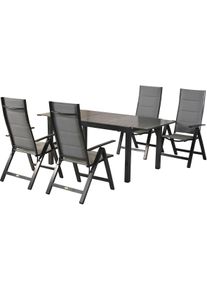 Garten-Essgruppe Merxx "&raquo;Florenz&laquo;", grau (grau, grau, graphit), Auszugsplatte, ausziehbar klappbar, Aluminium, Kunststoff, Sitzm&ouml;bel-Sets, Garten-Essgruppe, Tischplatte aus Aluminum