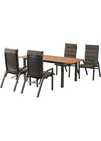 Garten-Essgruppe Merxx "&raquo;Siros&laquo;", grau (graphit, graphit, graphit), Auszugsplatte, ausziehbar, Bezug: 100% Polyester, Sitzm&ouml;bel-Sets, Garten-Essgruppe, R&uuml;ckenlehne verstellbar durch Gasdruckfeder