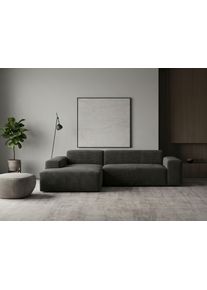 Ecksofa WERK2 "Zeus-L 253 cm breit, bequemes Cord-Sofa in L-Form, urbanes Design", grau (anthrazit), B:253cm H:70cm T:188cm, 90% Polyester, 10% Nylon, Sofas, Ecksofa, Organische curvy-trend Couch mit gro&szlig;er Komfort-Ottomane