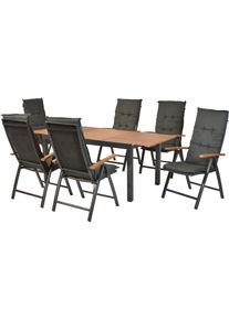 Garten-Essgruppe MERXX "&raquo;Thasos&laquo;", grau (graphit, graphit, graphit), Auszugsplatte, ausziehbar klappbar, Aluminium, Kunststoff, Sitzm&ouml;bel-Sets, Garten-Essgruppe, folierte Armlehnen und Tischplatte in Holzoptik
