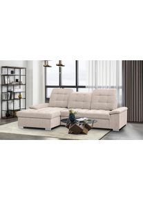 Ecksofa WERK2 "Carmen 264 cm breit L-Form Sofa Schlaffunktion Kopfst&uuml;tzen verstellbar", creme, B:264cm H:105cm T:170cm, 95% Polyester, 5% Nylon, Sofas, Ecksofa, Schlafcouch mit Bettkasten, Eckcouch wahlw. mit Sitztiefenverstellung