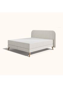 EMMA Original Elite Boxspringbett V2 &ndash; Beige - 200x200cm - Kopfteil Streifen - Metallf&uuml;&szlig;e