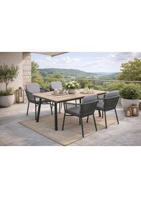 Garten-Essgruppe Destiny "LIMONE SAN MARINO 4 Se + Tisch 180x90cm, holzf./ grau", grau, B:57cm H:76cm T:60cm, Aluminium, Polywood, Wicker/Kunststoffgeflecht, Sitzm&ouml;bel-Sets, Garten-Essgruppe, Aluminium, Rope, Polywood