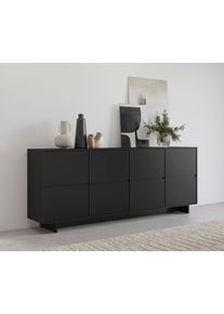 Sideboard OTTO HOME "Tatami, Stilvolle, moderne grifflose Kommode 4 T&uuml;ren, Breite 220cm", schwarz, B:220,5cm H:88cm T:41,5cm, Holzwerkstoff, Melamin, Metall, Spanplatte, Sideboards, Sideboard, Anrichte mit viel Stauraum, B&ouml;den verstellbar, push-to-open-Funktion