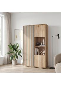 Highboard FORTE "FORTE Arank Highboard, Glast&uuml;re, Beleuchtung optional bestellbar", braun (mauvella eiche, schwarz), B:93,1cm H:161,7cm T:41,7cm, Spanplatte, Sideboards, Highboard