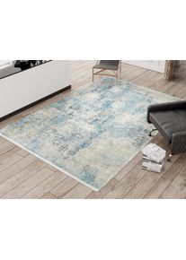 Teppich OCI DIE TEPPICHMARKE "BESTELLER CAVA, auch als L&auml;ufer und in Rund", blau, B:140cm H:8mm L:200cm, Viskose, Teppiche, Teppich, Glanz Viskose, mit Fransen, Hoch Tief Struktur, Vintage, Wohnzimmer