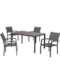 Garten-Essgruppe Merxx "Pisa", grau (grau, grau, graphit), B:56cm H:90cm T:54cm, Aluminium, Kunststoff, Polyester, Sitzm&ouml;bel-Sets, Garten-Essgruppe, inkl. 4 Stapelsessel, 1 Tisch